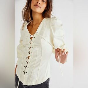 Free People Lace Up Denim Top Size L nwot